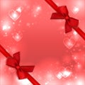 Valentines heart background, love card. Greeting postcard red bows ribbons