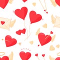 Valentines heart vector seamless pattern. Wings angel, arrow pierced hearts Royalty Free Stock Photo