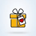 Valentines hearts with gift box line sign icon or logo. gift box concept. suitable for advertising and promotion linear app vector