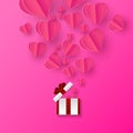 Valentines hearts with gift box postcard. Royalty Free Stock Photo