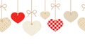 Valentines horizontal seamless background with hanging hearts.