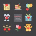 Valentines icons illustrations set1 flat colour Royalty Free Stock Photo