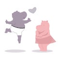 Valentines illustration with two hippos and heart