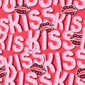Valentines KISS typography light box with kiss lips seamless pattern ,Design for fashion , fabric, textile, wallpaper, cover, web