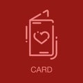 Valentines line icon card on red background