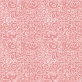 Valentines logo vector seamless pattern love, bird, heart, envelope line and abstract on pink background. Hand drawn Royalty Free Stock Photo