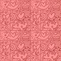 Valentines logo vector seamless pattern love, cake, heart line and abstract on pink background. Hand drawn monoline