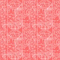 Valentines logo vector seamless pattern love, cloud, heart, glasses line and abstract on pink background. Hand drawn Royalty Free Stock Photo