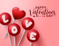 Valentines love candy vector design. Happy valentines day greeting text with valentine candies lollipop element.