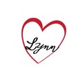 Lynn name with a valentines love heart logo vector