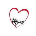 Mary Name with a valentines love heart logo vector