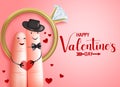 Valentines married couple vector banner template. Happy valentine`s day greeting text with in love finger wedding lovers.