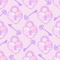 Valentines pattern. Cute vector seamless texture with hearts and keys in pastel colors. Love background.