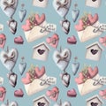 Valentines romantic seamless pattern watercolor hand painted