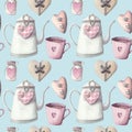 Valentines romantic seamless pattern watercolor hand painted