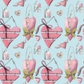 Valentines romantic seamless pattern watercolor hand painted