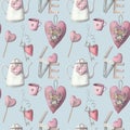 Valentines romantic seamless pattern watercolor hand painted