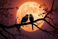Valentines serenade Silhouettes of birds, love blooming under the moon