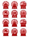 Valentines snow globe vector collection. Love symbols. Paper cut template with phrases