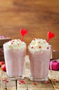 Valentines Strawberry banana milkshake with whipped cream