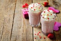 Valentines Strawberry banana milkshake with whipped cream