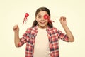 Valentines surprise. Funny small girl holding hearts on sticks. Cute girl with small red hearts. Small child with heart