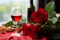 Valentines symbols A red rose and a glass of wine, romance epitomized