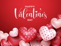 Valentines vector banner background. Happy valentine`s day greeting text with balloon hearts in empty space for valentine`s day. Royalty Free Stock Photo