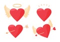 Valentines vector set. Hearts, wings angel, arrow pierced heart Royalty Free Stock Photo