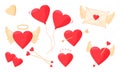 Valentines vector set icon. Hearts, wings angel, arrow pierced heart Royalty Free Stock Photo