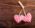 Valentines Vintage Handmade Hearts over Wooden