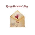 Valentines watercolor love letter envelope with hearts lovely illustration. Royalty Free Stock Photo