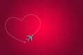 Valentines week special illustration idea. Airplane make heart shape with their route. Empty Space