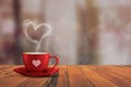 Valentines week special illustration idea. Heart shape of steaming coffee cup. Bokeh Effect. Empty Space Royalty Free Stock Photo