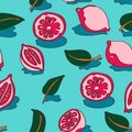 Fruit seamless pattern with cute lemons and slices in vintage style