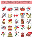 Valentiness day color outline icons set on white background for graphic and web design, Modern simple vector sign. Internet