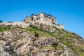 The Valere basilica also called Valere castle scenic view on rocky hill with clear blue sky Sion Valais Switzerland