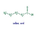 Valeric acid hand drawn vector formula chemical structure lettering blue green