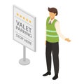 Valet parking icon, isometric style