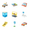 Valet parking icons set, cartoon style