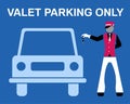 Valet parking only signboard desing with valet and car silhouette