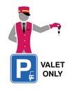 Valet silhouette symbol and Parking sign