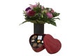 Valetines heart shaped box of chocolate and flowers Royalty Free Stock Photo