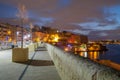 Valetta bay and embankment. Night cityscape.