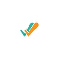 Valid Seal icon. Blue and orange double tick. Flat done sticker icon Royalty Free Stock Photo