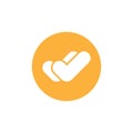 Valid Seal icon. White double tick in orange circle. Flat done sticker icon Royalty Free Stock Photo