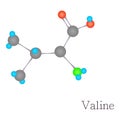 Valine 3D molecule chemical science, cartoon style Royalty Free Stock Photo