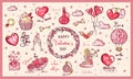 Big set of romantic elements for Valentine\'s day. Vector illustrations for valentines day