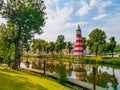 Valkenberg city park breda, Beautiful water scenery with lighthouse, Breda, The Netherlands, 17 july, 2019