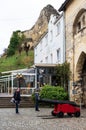 Valkenburg, Limburg, The Netherlands - Tourists waiting at the entrance of the ruin